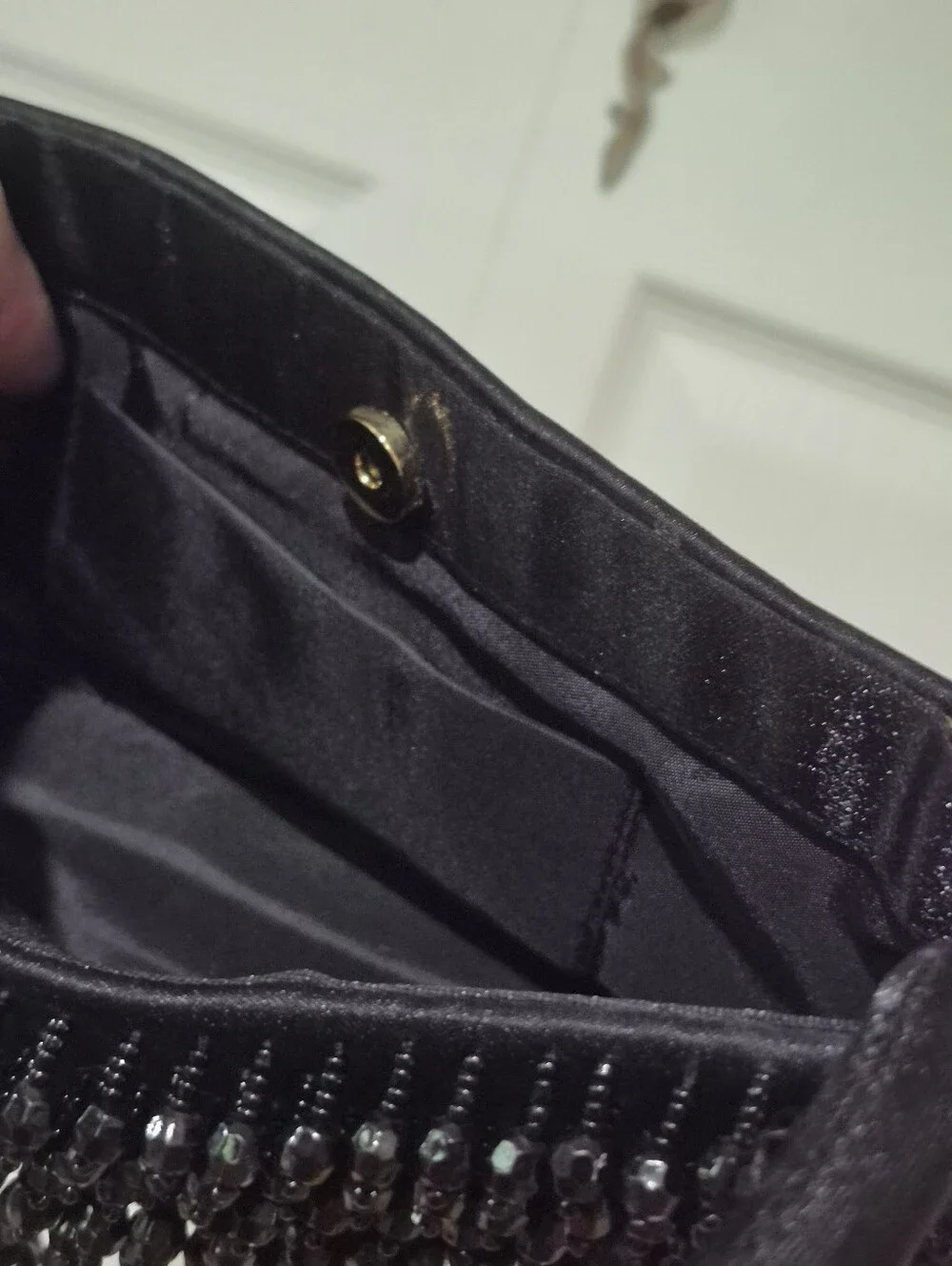 Black beaded satin evening purse